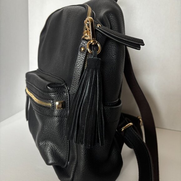 Black Backpack, Vegan Leather, Like new - Picture 3 of 4